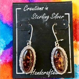 Amber Sterling Silver Dangle Drop Earrings Leverback Handcrafted New